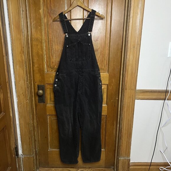 Old Navy Women's Overalls Black 14 Side Button Down Full Length Straight Leg - Picture 2 of 8